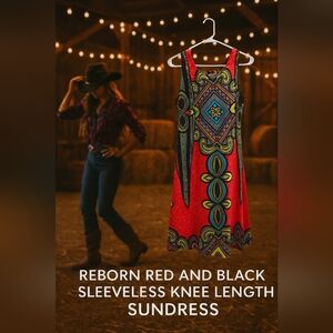 Reborn Red and Black Sleeveless Knee Length Sundress